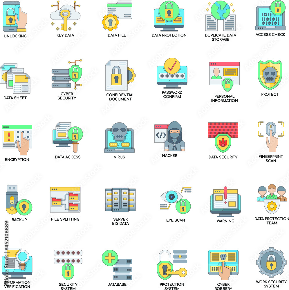 Data Security color collection flat icon set