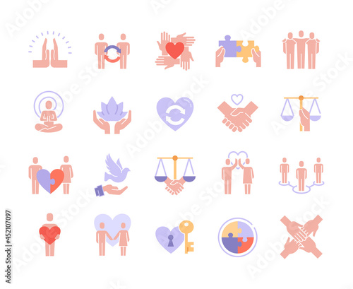 Love and harmonious relationship simple vector icons set