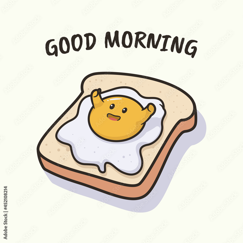 Cute breakfast bread with fried egg illustration Cute breakfast bread with fried egg illustration