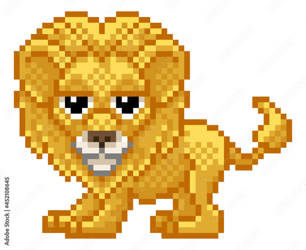 Lion Pixel Art Retro Video Game Cartoon Mascot