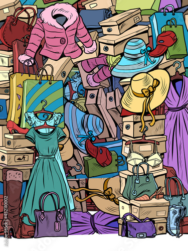 women clothing, garberob Beauty and shopping. Household junk