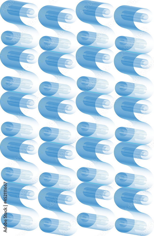 Many blue gradient 3D figures on a white background. Many blue gradient 3D figures on a white background.
