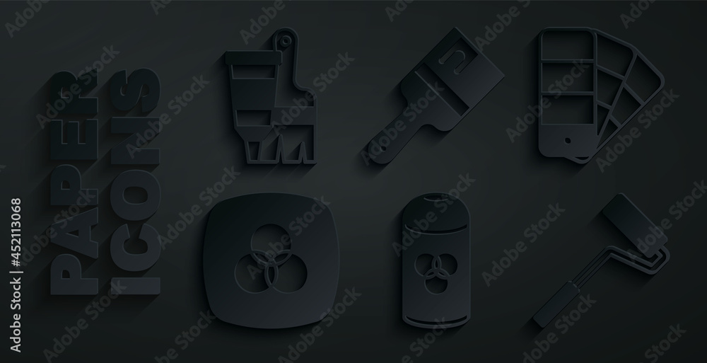 Set Paint spray can, Color palette guide, RGB and CMYK color mixing, roller brush, and Tube with paint icon. Vector Set Paint spray can, Color palette guide, RGB and CMYK color mixing, roller brush, and Tube with paint icon. Vector