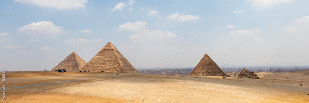 View of the area with the great pyramids of Giza, Egypt View of the area with the great pyramids of Giza, Egypt