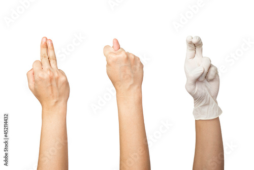 Foto Compilation of sexual hand gestures close up isolated with white background