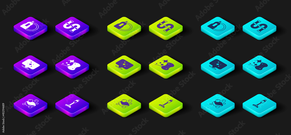 Set Bar of soap, Vacuum cleaner, Home cleaning service, Sponge, Industry metallic pipe and Dishwashing liquid bottle icon. Vector Set Bar of soap, Vacuum cleaner, Home cleaning service, Sponge, Industry metallic pipe and Dishwashing liquid bottle icon. Vector
