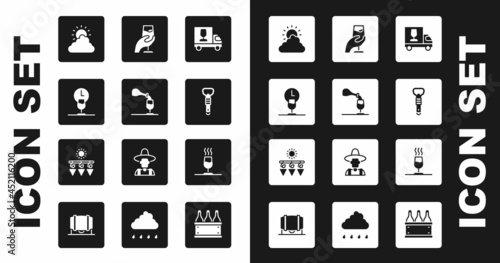 Set Wine truck, tasting, degustation, time, Sun and cloud weather, Bottle opener, and Drying grapes icon. Vector