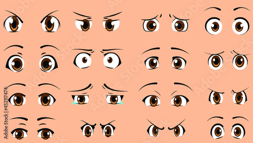 Vector Eyes Expressions designed for cartoon characters used to create 2D animation, Motion Graphics, Infographics animation, Editable Source file