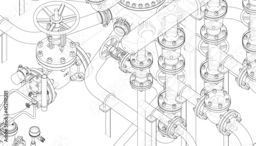 Valves and other industrial equipment. Vector photo