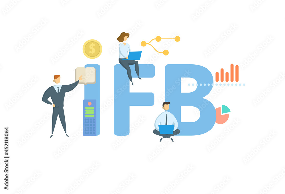 IFB, Invitation for Bid. Concept with keyword, people and icons. Flat vector illustration. Isolated on white.
