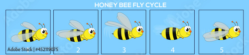 Honey Bee frame by frame loopable vector file ready for 2D animation, the editable Illustration source file for motion graphics, infographics, explanatory animated video, with a plain Blue Background