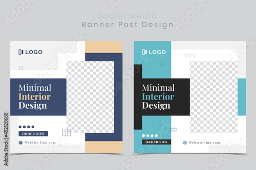 Interior home furniture social media post Banner design set.