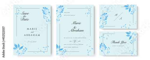 Wedding Invitation cards Navy blue Watercolor style collection design, Watercolor Texture Background, brochure, invitation template. Business identity style. Invite Vector.