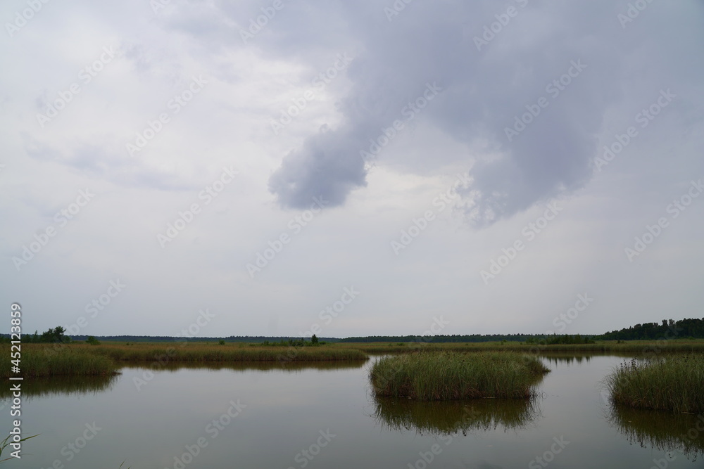 view of the lake on a cloudy day