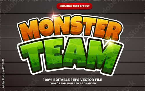 Monster team editable text effect 3d cartoon style