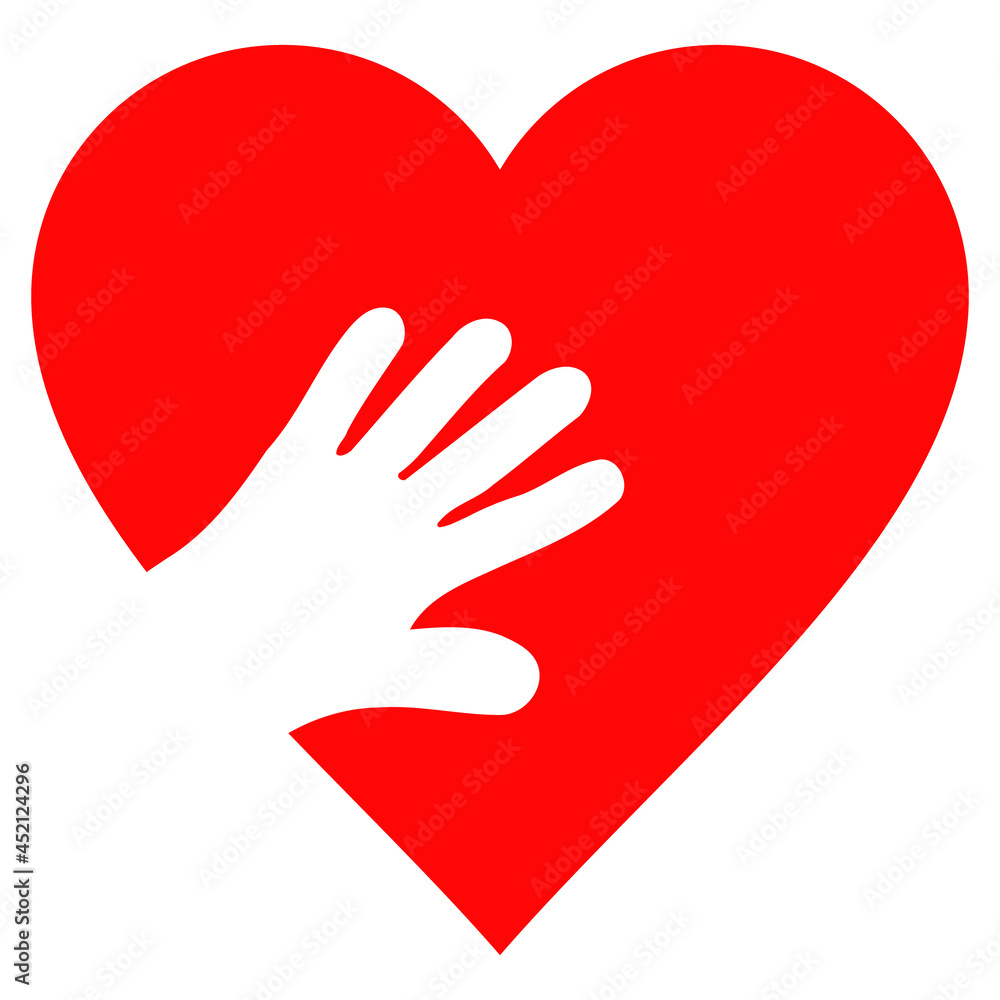 Hand touch heart icon with flat style. Isolated vector hand touch heart icon image on a white background. Hand touch heart icon with flat style. Isolated vector hand touch heart icon image on a white background.