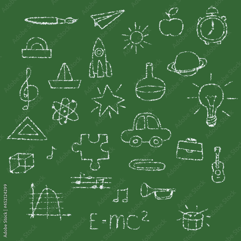 Set of school icons imitation of chalk and slate pencil.Vector illustration. Set of school icons imitation of chalk and slate pencil.Vector illustration.