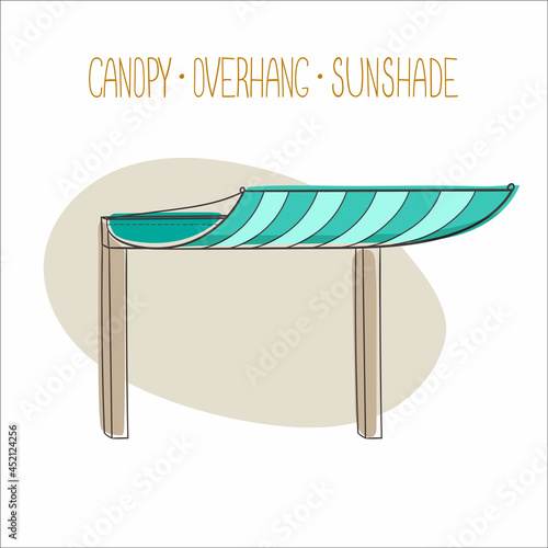 Single vector image of theawning, tent, awning, sunshade, canopy. Stylish illustration in cartoon flat style for compositions, printing advertisements, invitations, banners, logos.