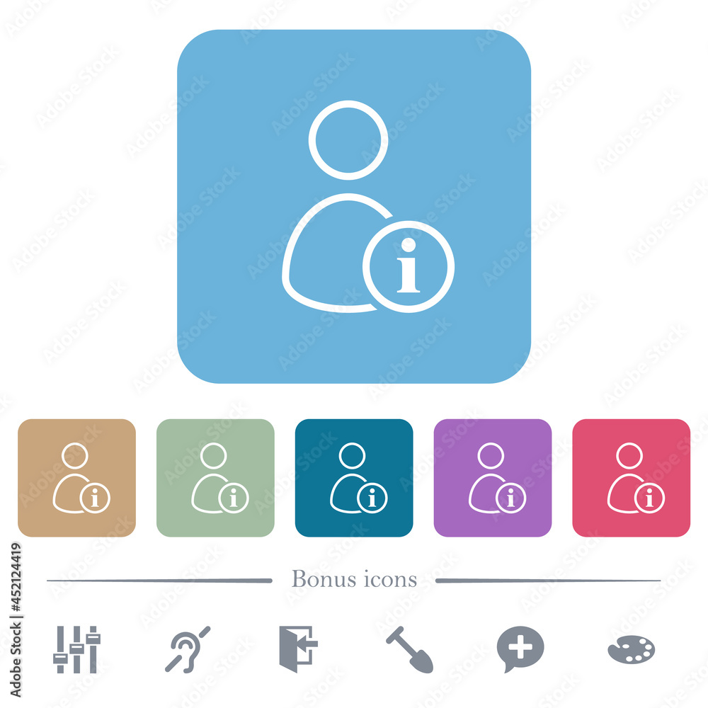 User info outline flat icons on color rounded square backgrounds User info outline flat icons on color rounded square backgrounds