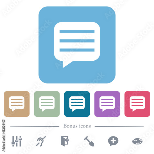 Message box with rows flat icons on color rounded square backgrounds