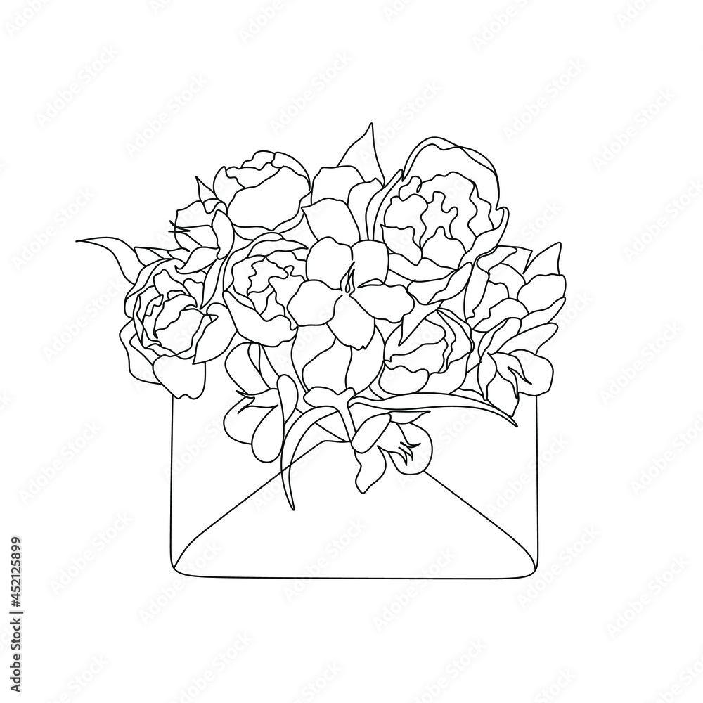Envelope with flowers line art