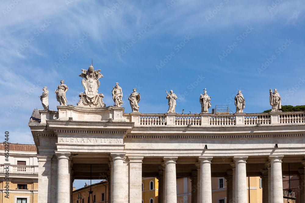 view to the Colonnades at St. Peter's square in the Vatican, Rome with inscription Alexan - engl: Alexander