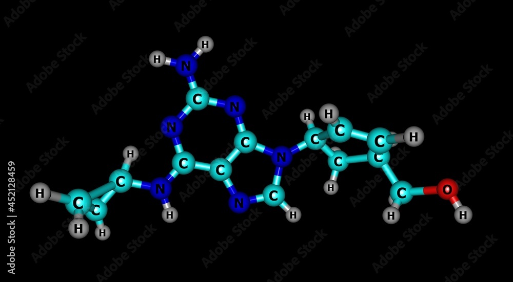 Abacavir molecular structure isolated on black
