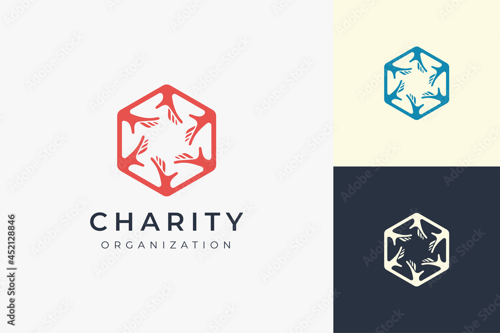 Solidarity or Charity logo template in hexagon and 6 hand shape Solidarity or Charity logo template in hexagon and 6 hand shape