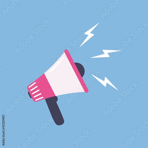 Loudspeaker flat illustration. Megaphone symbol of news, social media icon. Vector speackerphone voice concept