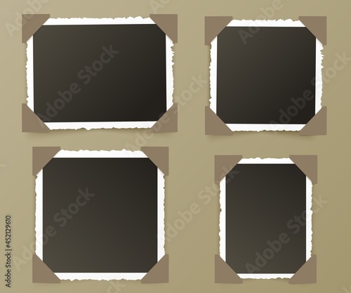 Vintage photo frame set. Old photo collage for family album. Retro scrapbook vector photography set
