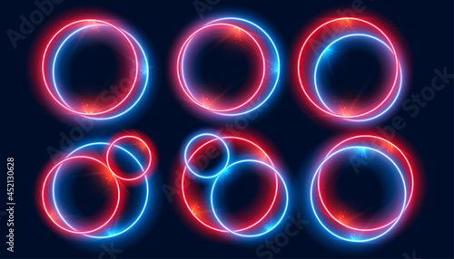 neon circle frames set in red and blue colors photo