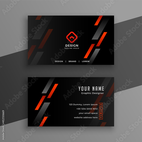 stylish black business card with red geometric lines design