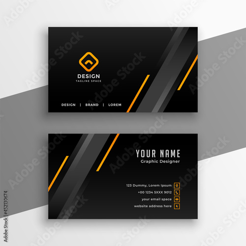 dark business card with yellow lines design