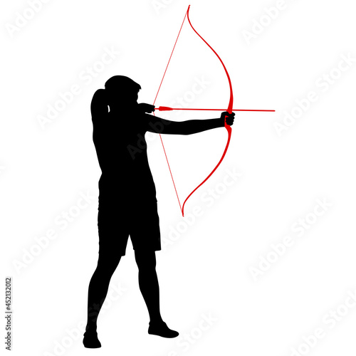 Murais de parede Silhouette attractive female archer bending a bow and aiming in the target