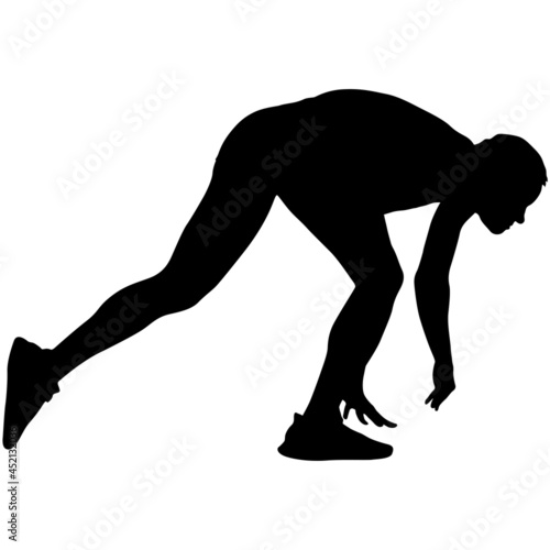 Silhouette people in different poses bent over on a white background
