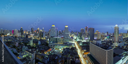 view of cityscape when sunset with twilight sky and light from the city 