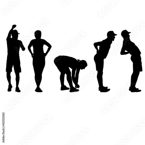 Silhouette Group of People Standing on White Background