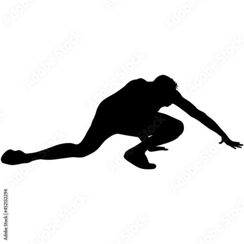 Silhouette people in different poses bent over on a white background