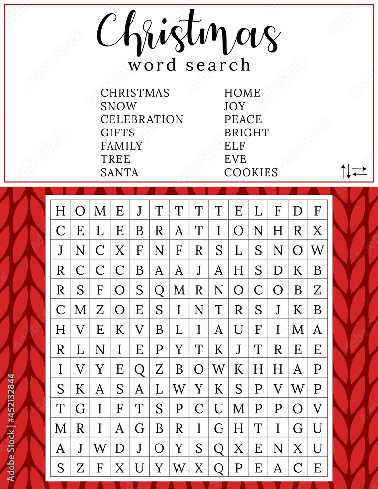 Vetor de Christmas word search puzzle. 14 winter holiday themed words ...