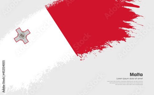 Abstract brush flag of Malta country with curve style grunge brush painted flag on white background