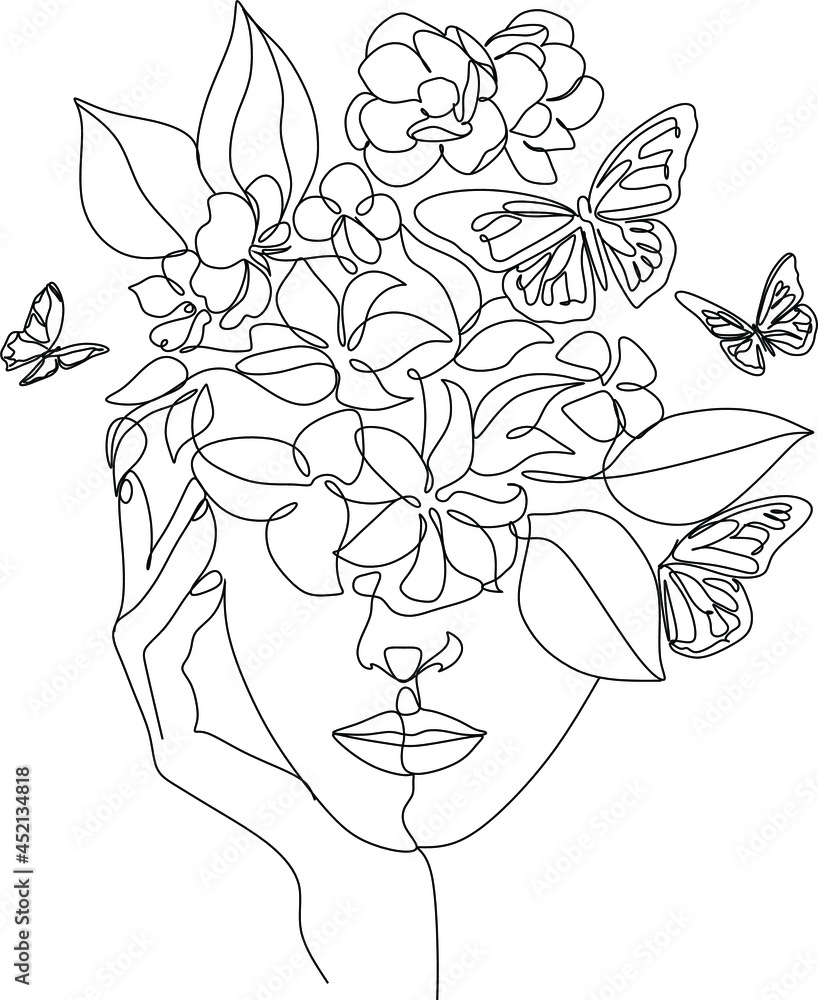 Abstract men face with butterfly by one line drawing. Buttrfly Line Art. Portrait minimalistic style. Botanical print. Nature symbol of cosmetics. Fashion print. Beaty salon art Abstract men face with butterfly by one line drawing. Buttrfly Line Art. Portrait minimalistic style. Botanical print. Nature symbol of cosmetics. Fashion print. Beaty salon art