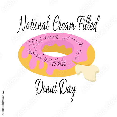 National Cream Filled Donut Day, sweet pastries for postcards or menu decoration