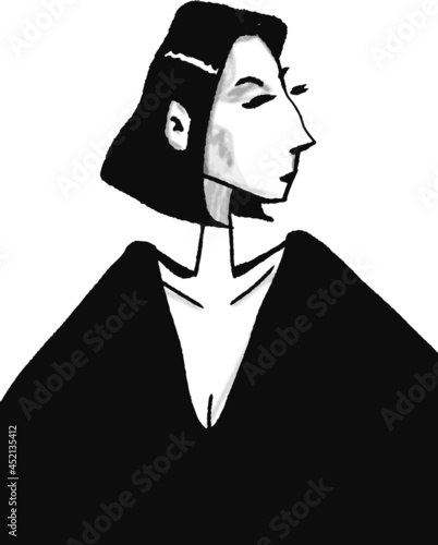 vector illustration of young pretty stylish lady with black hair