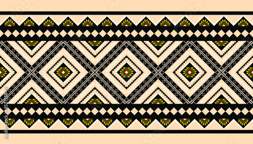 Geometric ethnic oriental seamless pattern traditional Design for background,carpet,wallpaper.clothing,wrapping,Batik fabric,Vector illustration.embroidery style - Sadu, sadou, sadow or sado