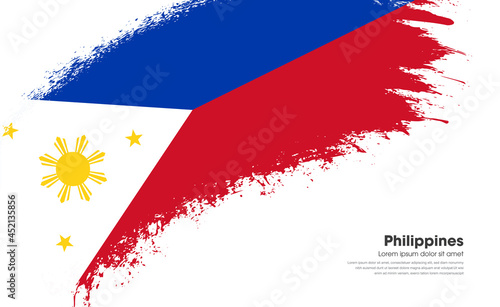 Abstract brush flag of Philippines country with curve style grunge brush painted flag on white background