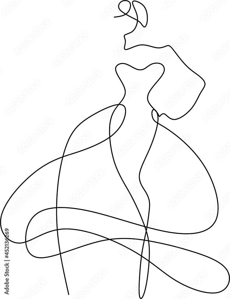 Trendy Line Art Woman Body Minimalistic Black Lines Drawing Female Figure Continuous One Line 1702