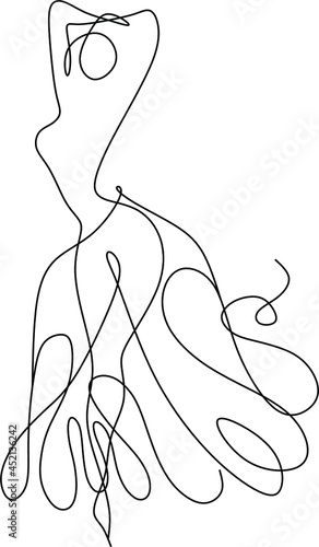 Trendy Line Art Woman Body. Minimalistic Black Lines Drawing. Female Figure Continuous One Line Abstract Drawing. Modern Scandinavian Design. Naked Body Art. Vector Illustration.