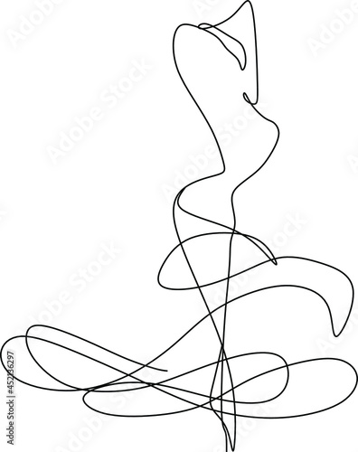 Trendy Line Art Woman Body. Minimalistic Black Lines Drawing. Female Figure Continuous One Line Abstract Drawing. Modern Scandinavian Design. Naked Body Art. Vector Illustration.