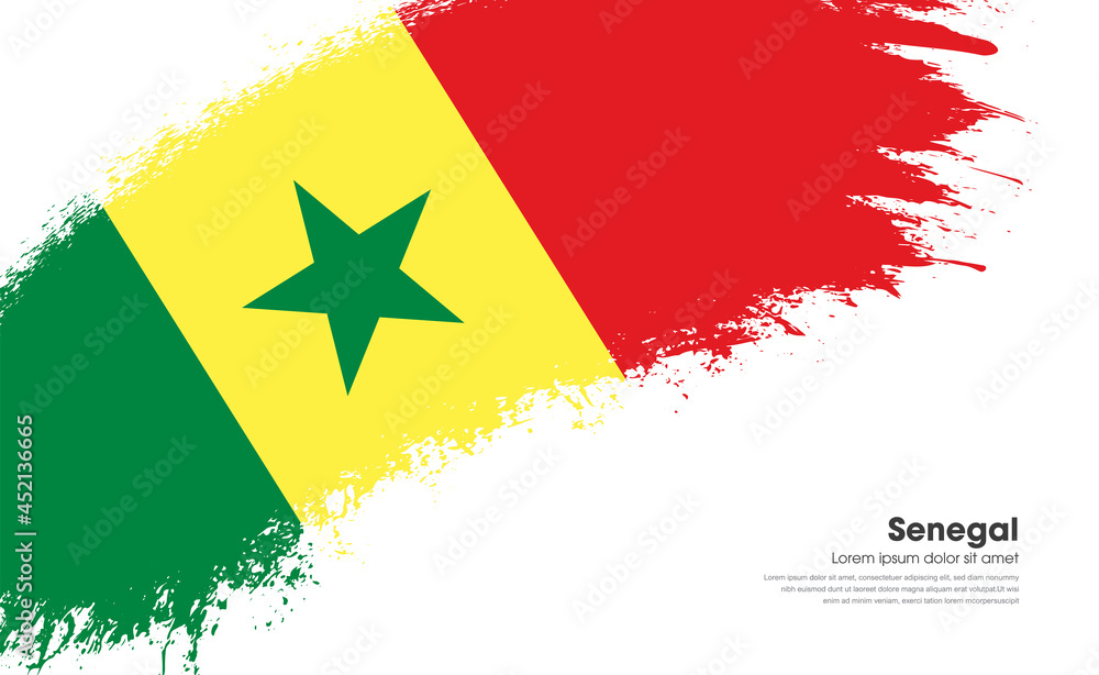 Fototapeta premium Abstract brush flag of Senegal country with curve style grunge brush painted flag on white background