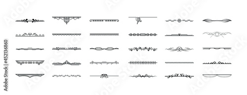 Set Black Simple Line Collection Doodle Border Elements Vector Design Style Sketch Isolated Illustration For Banner